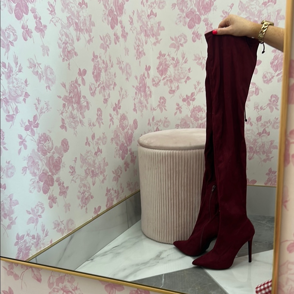 Elegant Burgundy Over-the-Knee Boots - Picture 2 of 5